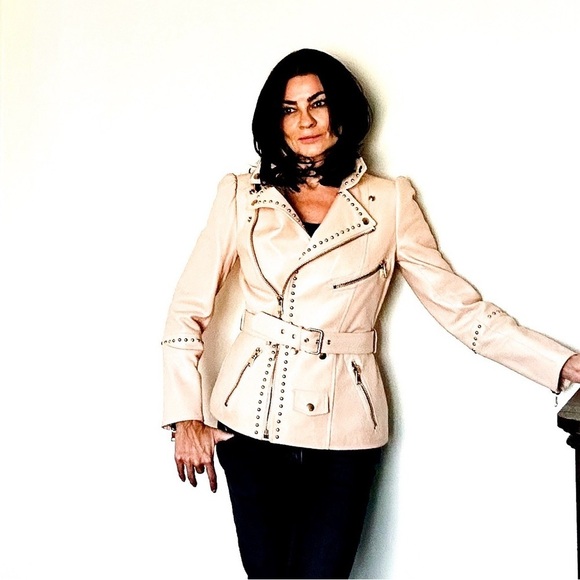 Alexander McQueen Belted Blush Leather Stud Zipper Jacket 40/S - Picture 2 of 14